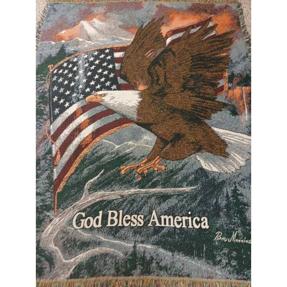 Bald Eagle Blanket Tapestry Ruane Manning Art Throw American Flag 69”x 54